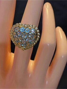 Karis Blue Apatite & White Zircon Heart Statement Ring 18K Gold Plated Size 7